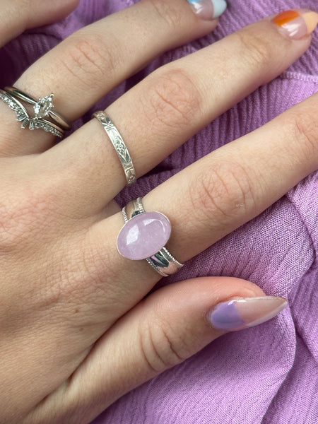 Chunky Silver Kunzite Ring