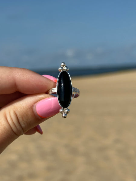 Baroque Black Onyx Sterling Silver Ring