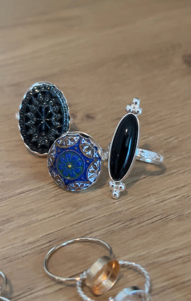 Baroque Black Onyx Sterling Silver Ring