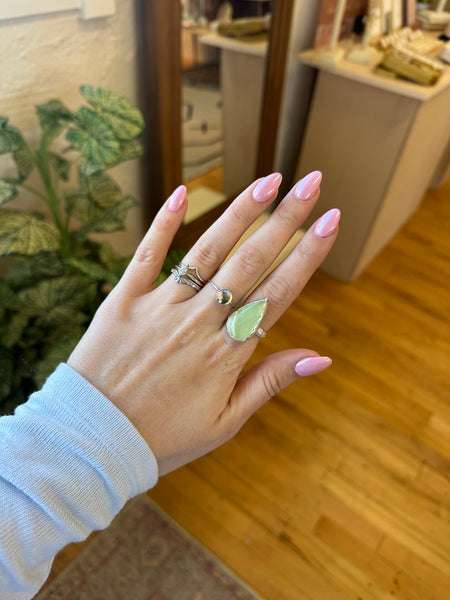 Green Mossy Calcite Ring Collection