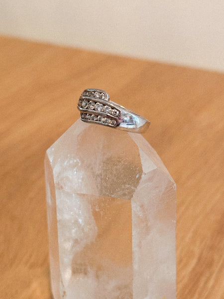 Vintage Sterling CZ Wave Band Ring, Size 9