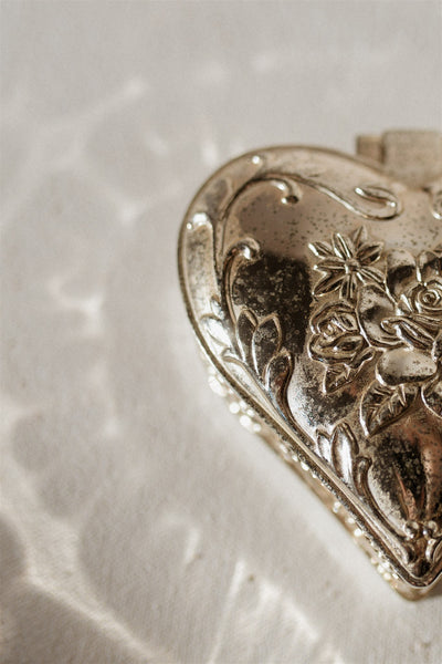 Embossed Silver Heart Jewelry Box
