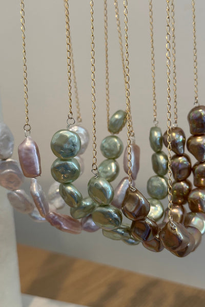 Set of pearl necklaces on a white background