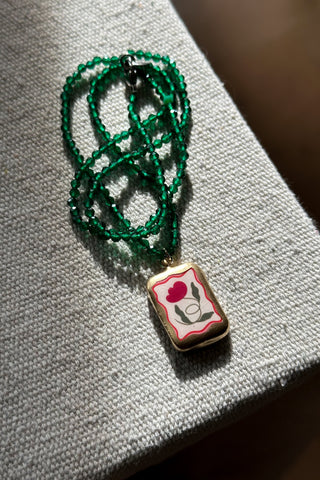Red Rose Beaded Necklace - One of a Kind