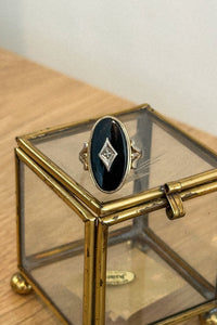 Vintage Sterling Large Onyx Art Deco Ring, Size 4.75