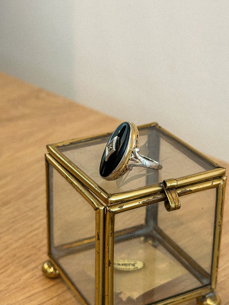 Vintage Sterling Large Onyx Art Deco Ring, Size 4.75