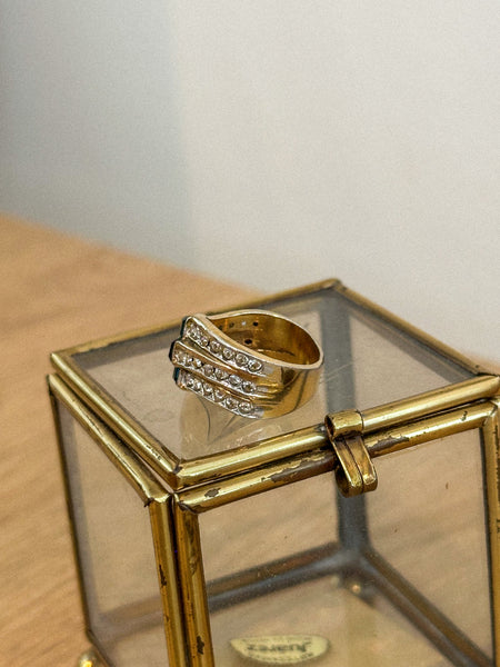 Vintage Brass Sapphire + CZ Ring, Size 5