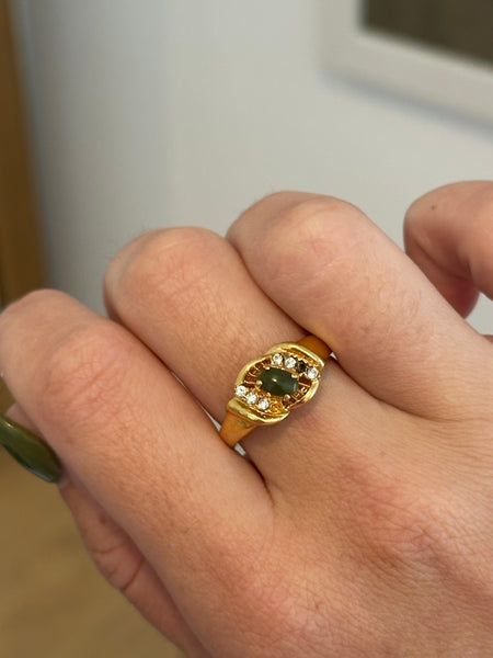 Vintage Brass Jade Ring, Size 9