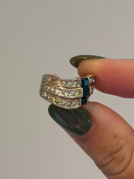Vintage Brass Sapphire + CZ Ring, Size 5