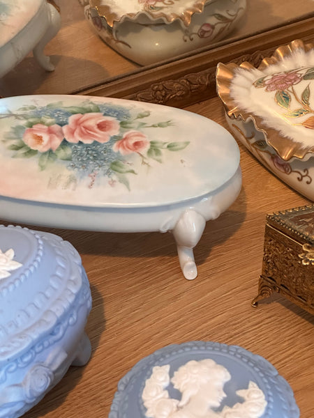 Footed Porcelain Rose Jewelry Box