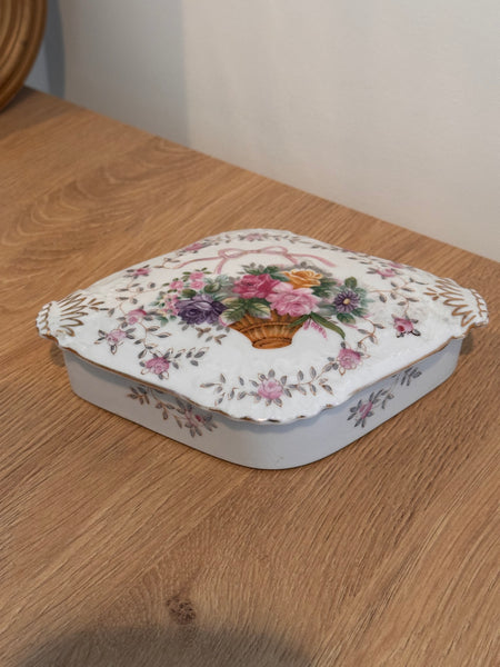 Vintage Floral Basket Jewelry Box