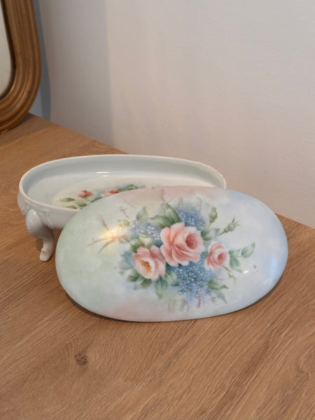 Footed Porcelain Rose Jewelry Box