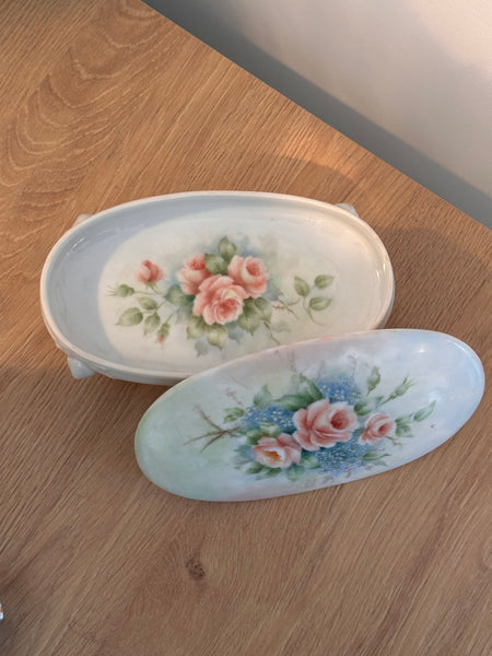 Footed Porcelain Rose Jewelry Box