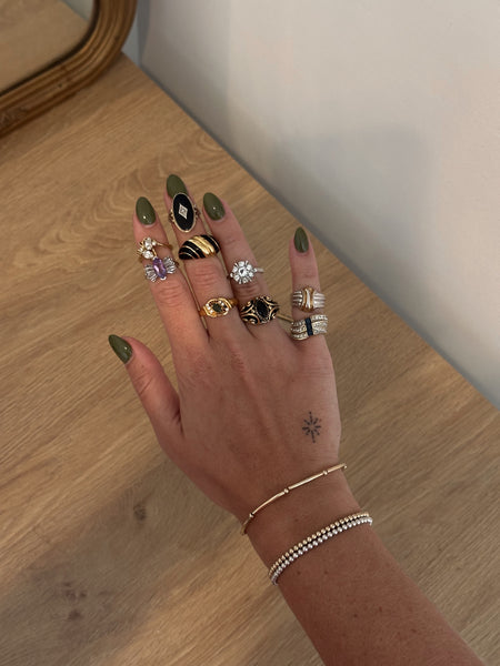 Vintage Brass Jade Ring, Size 9