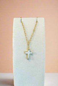 Mother of Pearl Cross Necklace - Ready to Ship 18"