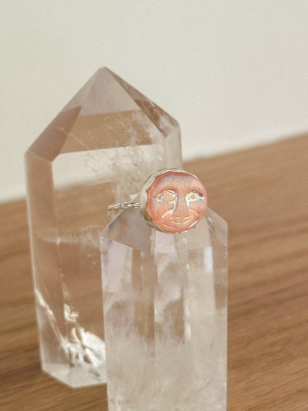 Pink Iridescent Moon Ring