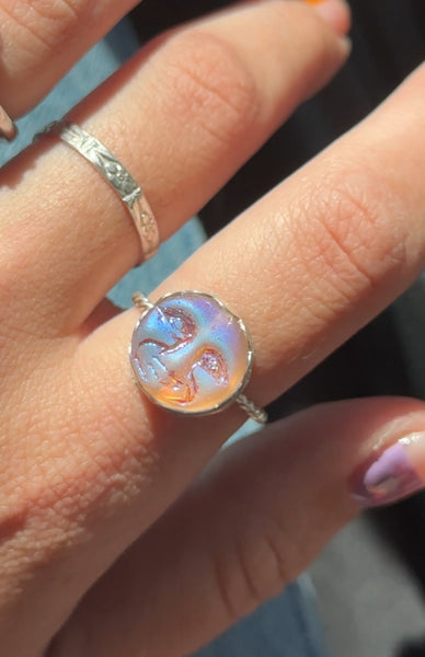 Pink Iridescent Moon Ring